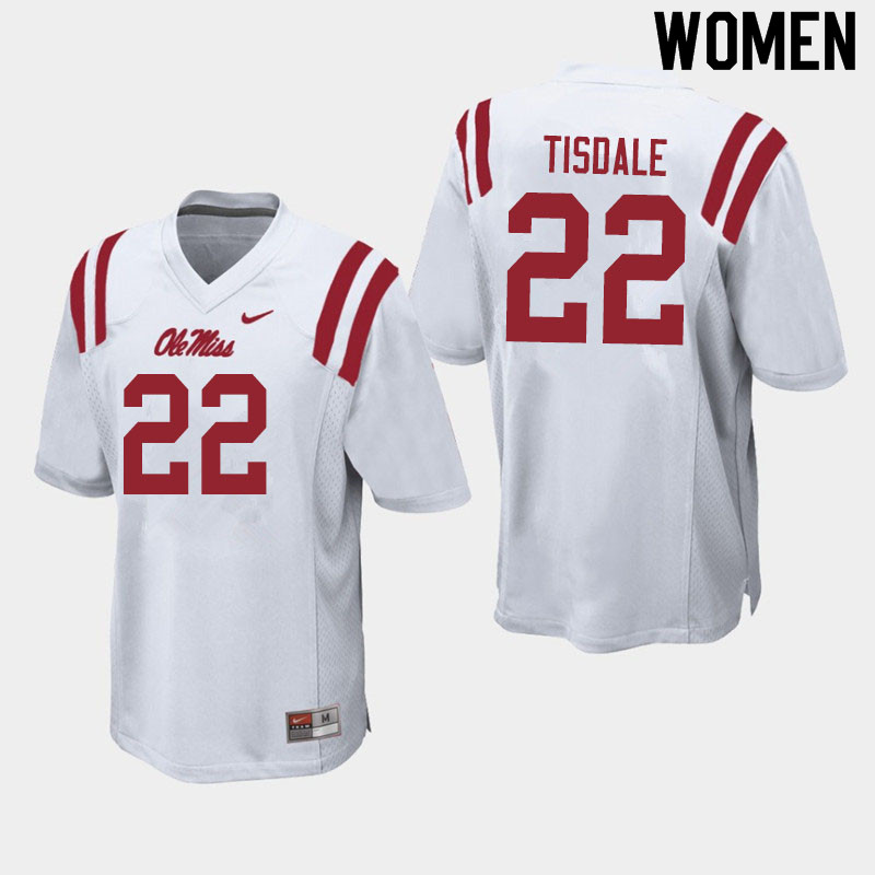 Women #22 Tariqious Tisdale Ole Miss Rebels College Football Jerseys Sale-White - Click Image to Close
